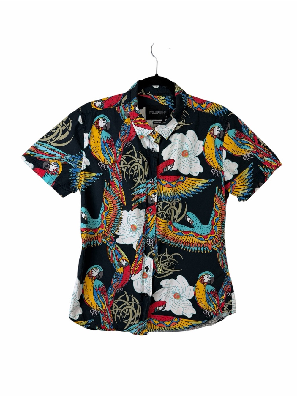 WILDFANG The Essential Short Sleeve Button Up Shirt Parrot Print